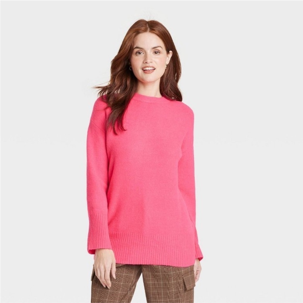 Women's Crewneck Tunic Pullover Sweater - A New Day™ Pink, Size Medium